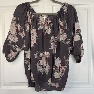 Joie 100% Silk Gray Floral Blouse Women’s Size Small